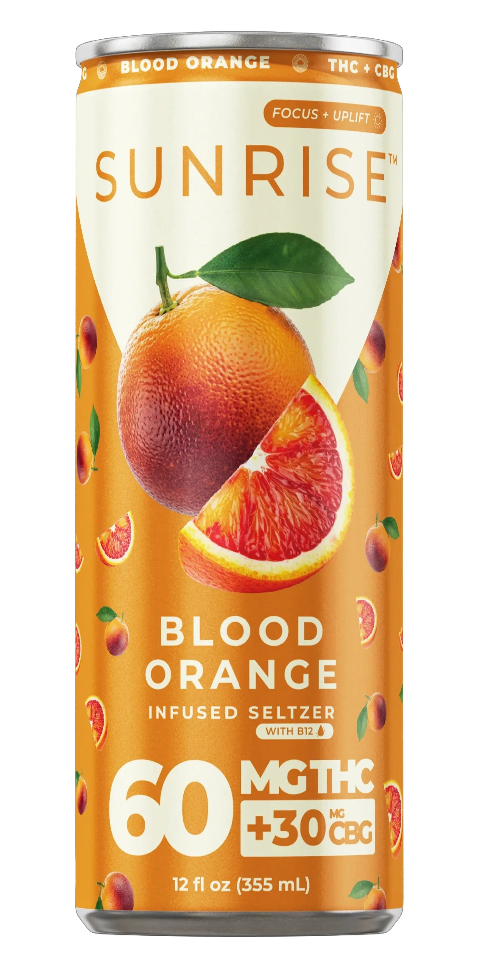 SUNRISE Blood Orange 60mg hemp-infused THC + CBG seltzer can